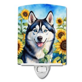 Siberian Husky in Sunflowers Ceramic Nightlight