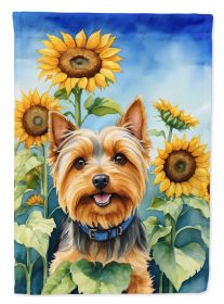 Silky Terrier in Sunflowers House Flag