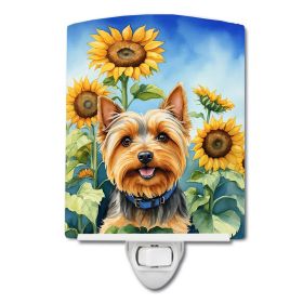 Silky Terrier in Sunflowers Ceramic Nightlight