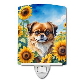 Tibetan Spaniel in Sunflowers Ceramic Nightlight