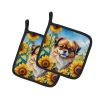Tibetan Spaniel in Sunflowers Pair of Potholders