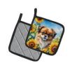 Tibetan Spaniel in Sunflowers Pair of Potholders