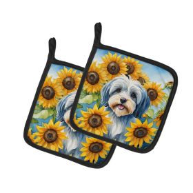 Tibetan Terrier in Sunflowers Pair of Potholders