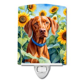 Vizsla in Sunflowers Ceramic Nightlight