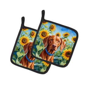 Vizsla in Sunflowers Pair of Potholders