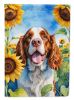 Welsh Springer Spaniel in Sunflowers House Flag