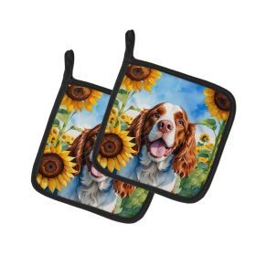Welsh Springer Spaniel in Sunflowers Pair of Potholders