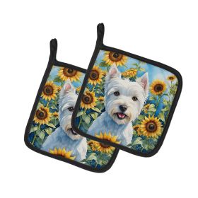 Westie 1 in Sunflowers Pair of Potholders