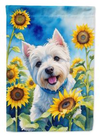 Westie 2 in Sunflowers House Flag