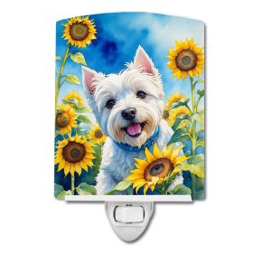 Westie 2 in Sunflowers Ceramic Nightlight