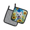 Westie 2 in Sunflowers Pair of Potholders