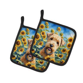 Soft Coated Wheaten Terrier in Sunflowers Pair of Potholders