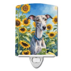 Whippet in Sunflowers Ceramic Nightlight