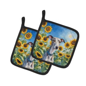 Whippet in Sunflowers Pair of Potholders