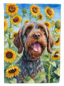 Wirehaired Pointing Griffon in Sunflowers House Flag