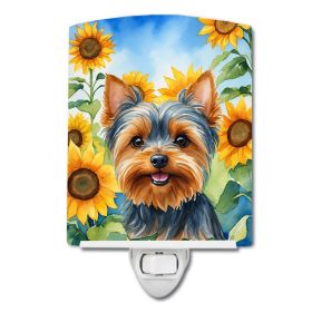 Yorkshire Terrier in Sunflowers Ceramic Nightlight
