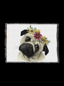Pug Flower Crown Cotton Woven Throw