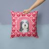 Bearded Collie #2 Hearts Love and Valentine's Day Fabric Decorative Pillow