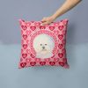 Bichon Frise #2 Hearts Love and Valentine's Day Fabric Decorative Pillow