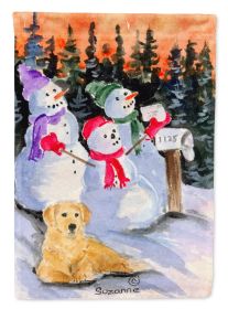Golden Retriever with Snowman 3 Garden Flag