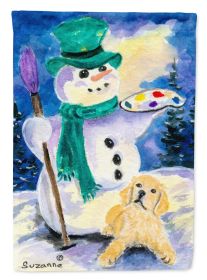 Golden Retriever with Snowman 4 Garden Flag