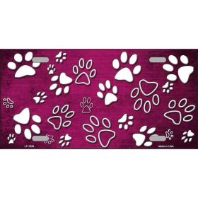 Pink, White Paw Oil Rubbed Metal Novelty License Plate