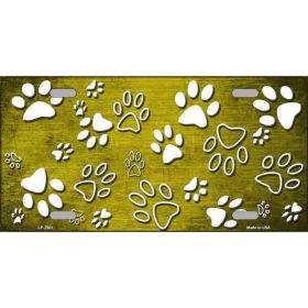 Yellow White Paw Oil Rubbed Metal Novelty License Plate