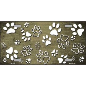 Gold White Paw Oil Rubbed Metal Novelty License Plate