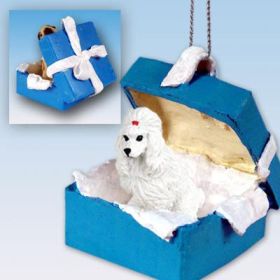 Poodle - White - Blue Gift Box Ornament