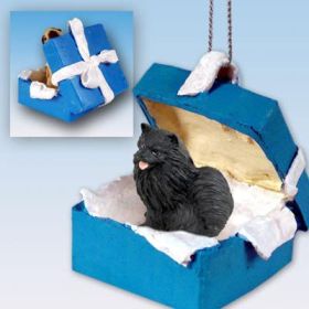 Pomeranian - Black - Blue Gift Box Ornament