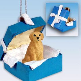 Golden Retriever - Blue Gift Box Ornament