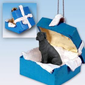 Great Dane - Black - Uncropped - Blue Gift Box Ornament