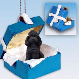 Poodle - Sport Cut - Black - Blue Gift Box Ornament
