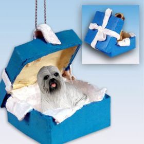 Lhasa Apso - Gray - Blue Gift Box Ornament