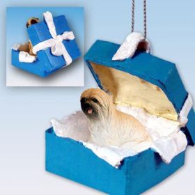 Lhasa Apso - Brown - Blue Gift Box Ornament