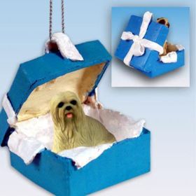 Lhasa Apso - Blonde - Blue Gift Box Ornament