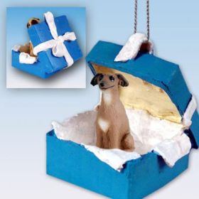 Italian Greyhound - Blue Gift Box Ornament