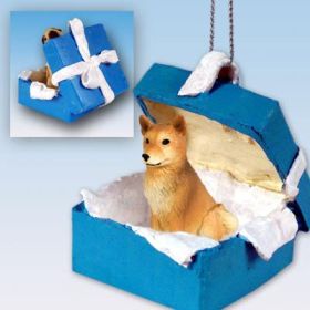 Finnish Spitz - Blue Gift Box Ornament