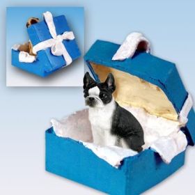 Boston Terrier - Blue Gift Box Ornament