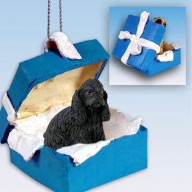 Cocker Spaniel - Black - Blue Gift Box Ornament
