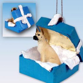 Great Dane - Fawn - Blue Gift Box Ornament