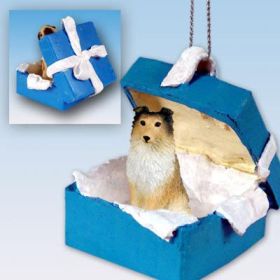 Sheltie - Sable - Blue Gift Box Ornament