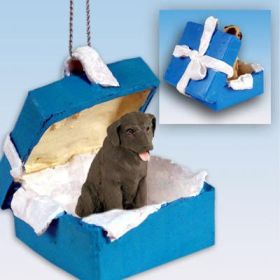 Labrador Retriever - Chocolate - Blue Gift Box Ornament