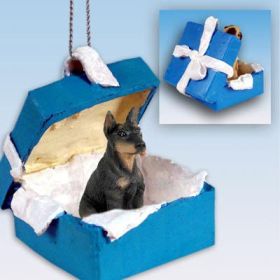 Doberman - Black - Blue Gift Box Ornament