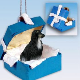 Afghan Hound - Black and White - Blue Gift Box Ornament