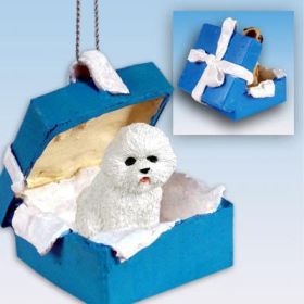Bichon Frise - Blue Gift Box Ornament