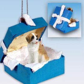 Saint Bernard - Rough Coat - Blue Gift Box Ornament