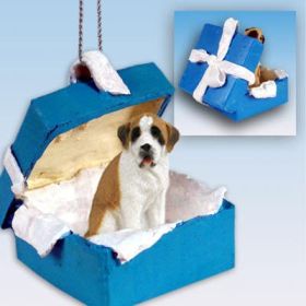 Saint Bernard - Smooth Coat - Blue Gift Box Ornament