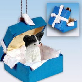 Papillon - Black and White - Blue Gift Box Ornament