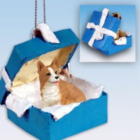 Corgi - Pembroke - Blue Gift Box Ornament